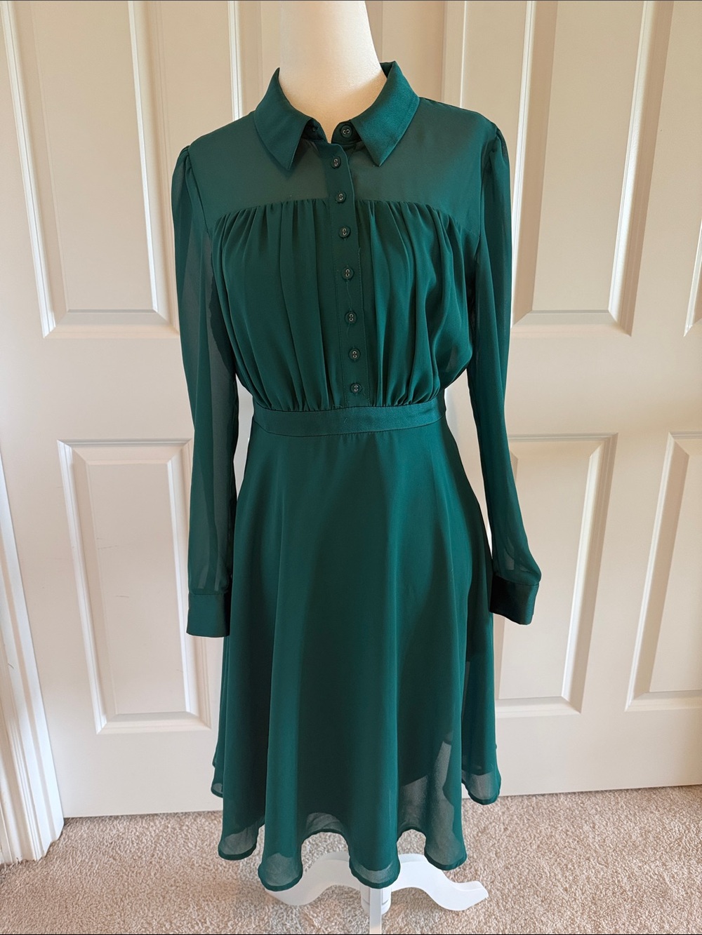 ModCloth Green Long-Sleeve Button Front Dress (sheer, flowy and flirty)